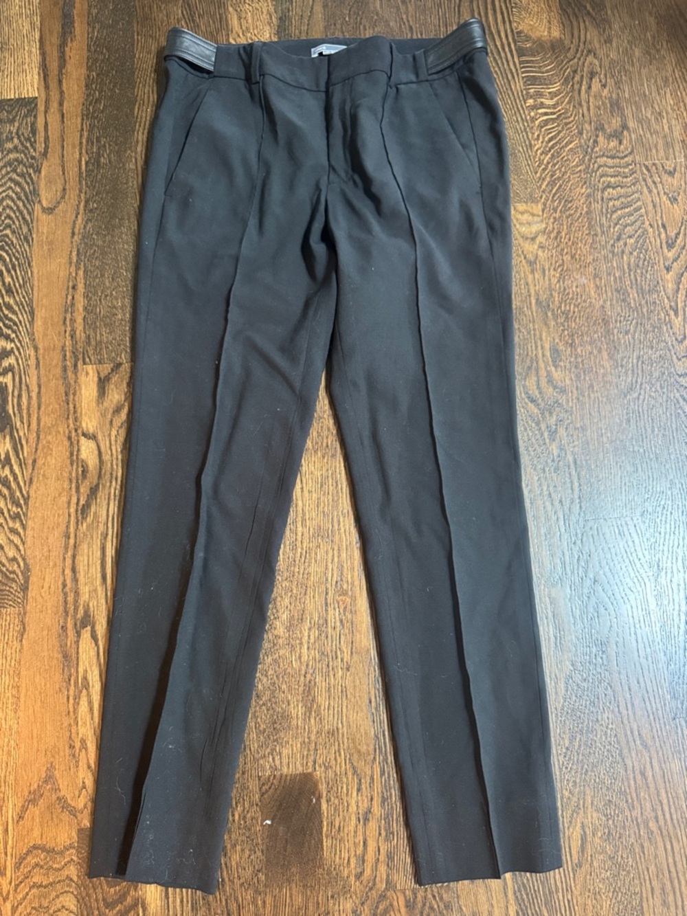Vince Black womens Dress Pants with Leather-Trim Waistband